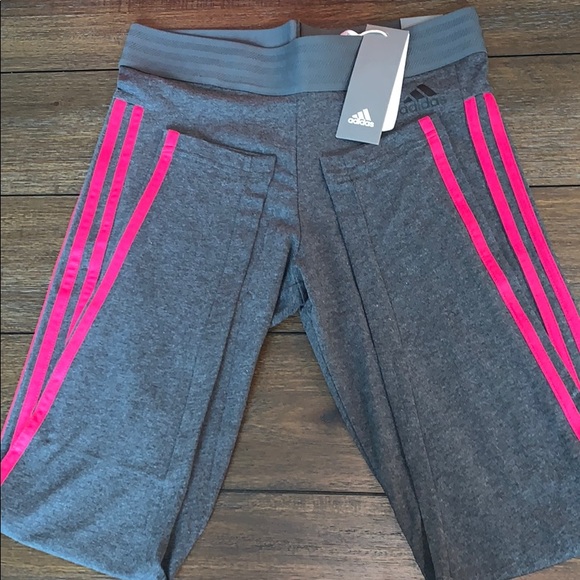 NWT Adidas leggings/tights gray with pink size M - Picture 2 of 5